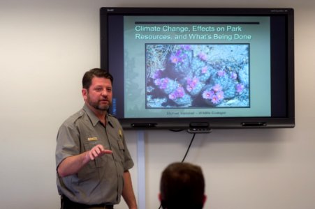 Park Wildlife Biologist Michael Vamstad Discusses Climate Change Impacts on Joshua Tree National Park at a Training for Interpretive Rangers