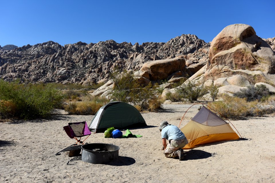Setting up camp at Indian Cove Campground