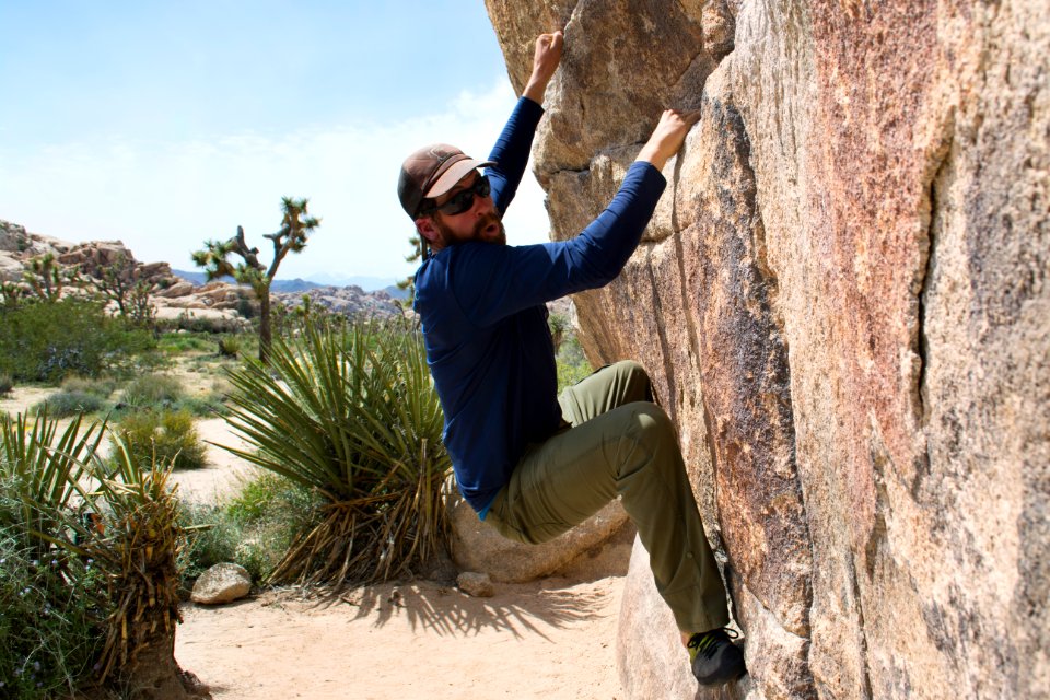 Bouldering on Gunsmoke, a popular boulder problem