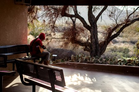 Guitarist practicing at Oasis of Mara
