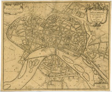 1680 - Plan de Tolose divisé en huict capitoulats dédié à Mrs les Capitouls juges et directeurs de la ville et gardiage de Tolose par Mr. Jouvin de Rochefort, Trésorier de France. photo