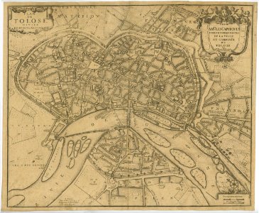 1680 - Plan de Tolose divisé en huict capitoulats dédié à Mrs les Capitouls juges et directeurs de la ville et gardiage de Tolose par Mr. Jouvin de Rochefort, Trésorier de France.