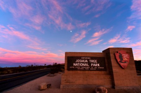 Joshua Tree National Park West Entrance Sign at Sunset
