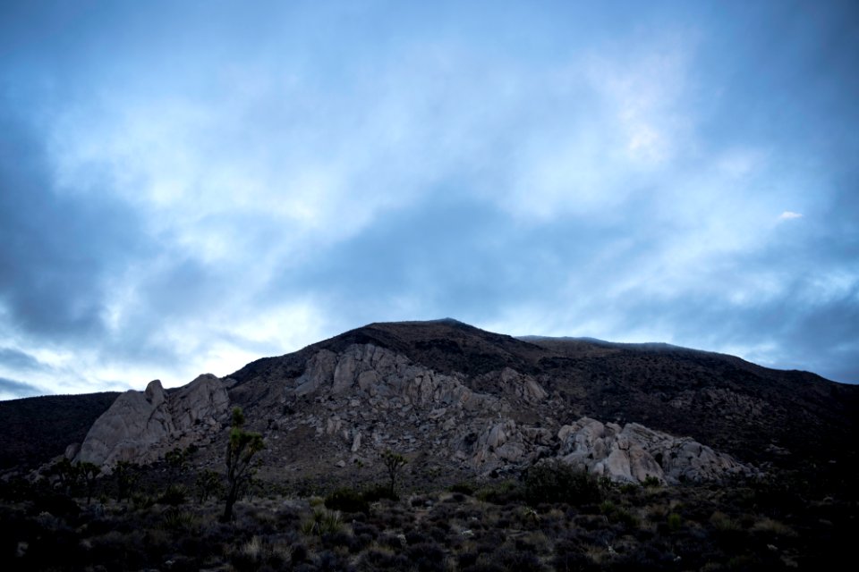 Fog over Ryan Mountain and Saddle Rock
