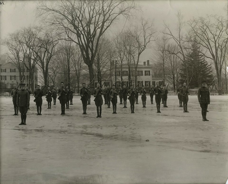 Phillips Academy students in bayonet drill, 1918