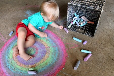 Rainbow chalk concrete photo