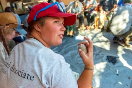 Park staff learning flintknapping techniques