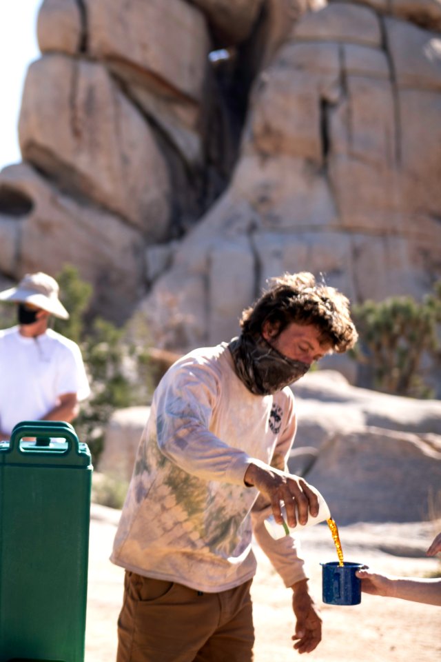 Climber steward pouring coffee at Climber Coffee in Hidden Valley