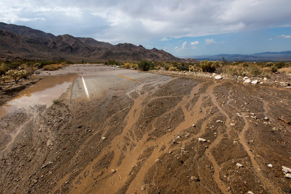 Water and debris on road from flood, 8/26/15 (near North Entrance)