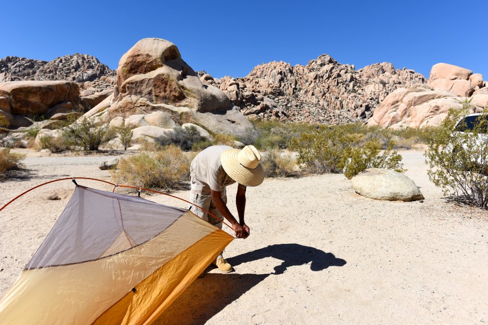 Setting up camp at Indian Cove Campground