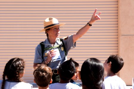 Ranger talking to students