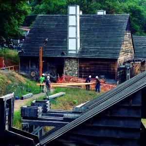 Out with the old, in with the new! Our carpenters and maintenance crews are moving in new parts for the waterwheels at the forge. #findyourpark #nationalparks #hardwork #outwiththeold #inwiththenew photo