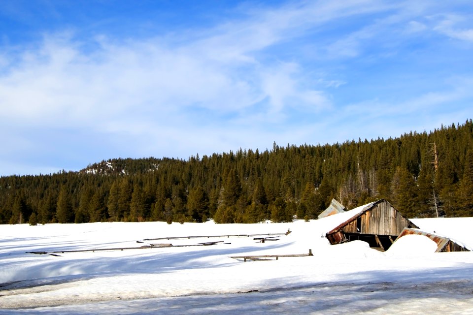 Old stables under snow