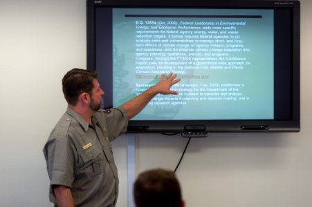 Park Wildlife Biologist Michael Vamstad Discusses Legal Framework for Addressing Climate Change Impacts on Joshua Tree National Park at a Training for Interpretive Rangers