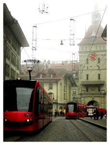 Tramways in swiss fog.. Pauvres piétons ! photo