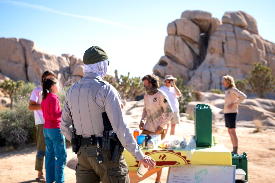 Park ranger and climber stewards at Climber Coffee in Hidden Valley