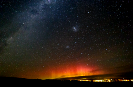 Aurora over Lake Tekapo village.