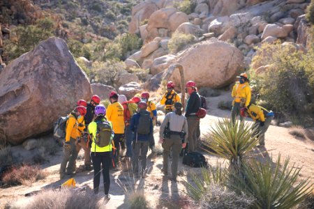 Joshua Tree Search and Rescue team members preparing for a training search