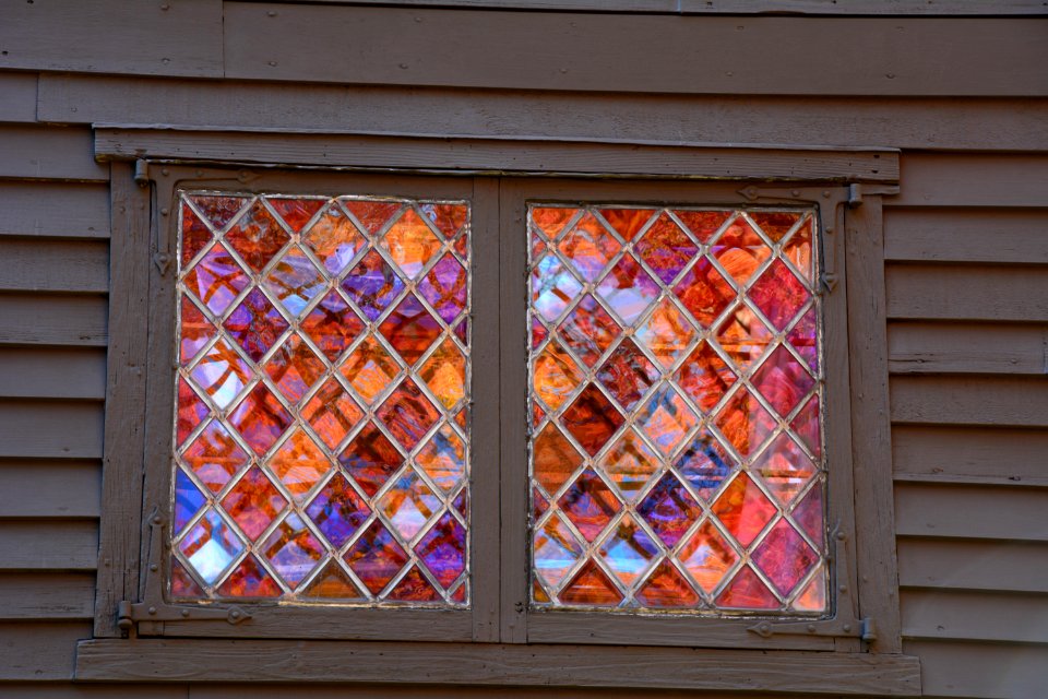 Iron Works House window with fall colors