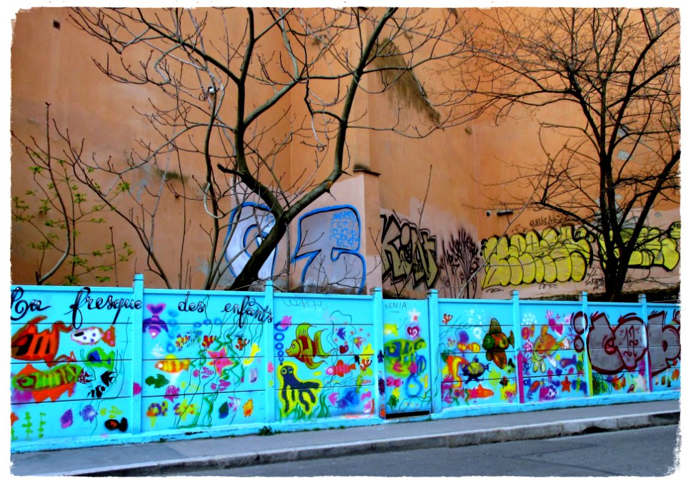 Arbres en ville,mur,poésie