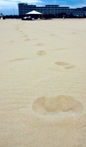 Vết chân tròn trên cát.