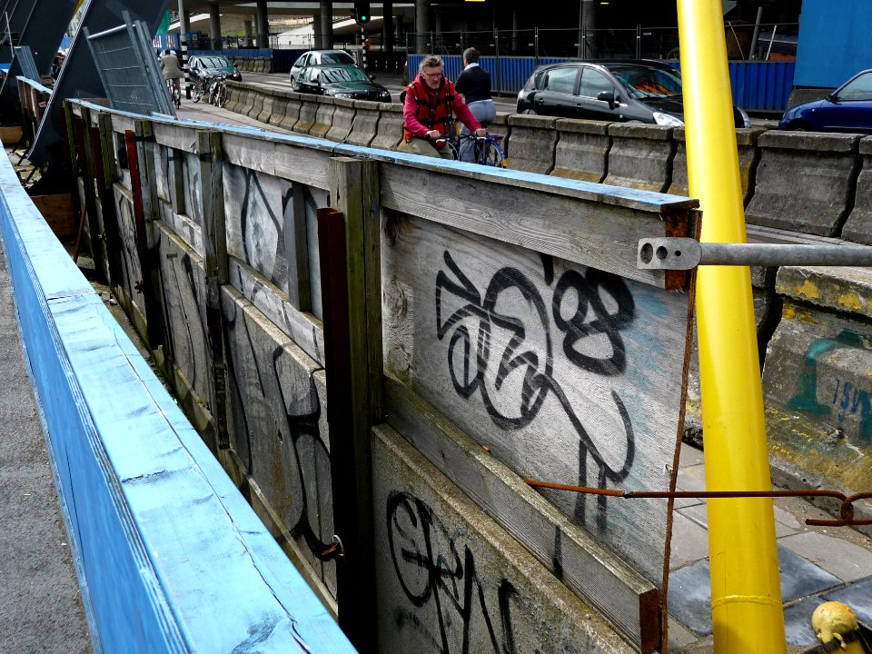 2011.06 - 'Photo of a view over the walkway and bicycle path', at the back side of Central Station Amsterdam city, 2011 - getoagged free urban photo, in public Commons domain; Fons Heijnsbroek photo