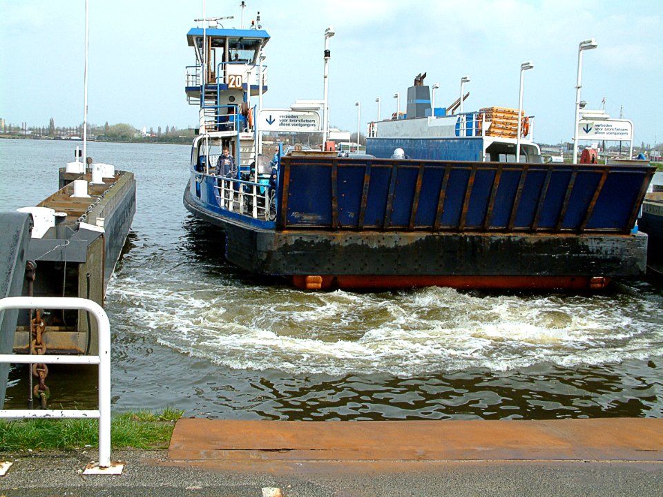 2005.04 - 'Close-up of an upcoming ferry' Amsterdam photos, direction Distelweg, at the West-side of Amsterdam over river IJ - direction Amsterdam-North; Dutch city + geotag, Fons Heijnsbroek, The Netherlands