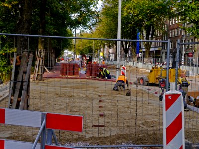 Free photo Amsterdam: picture of road-constructions in Amsterdam city at the Wittenburgergracht photo
