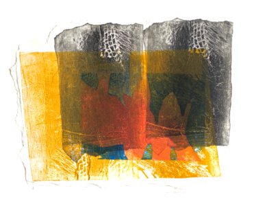 'Fishing Nets. no. 2.' - colorful collage art by mono-print; sold! - artist, Hilly van Eerten