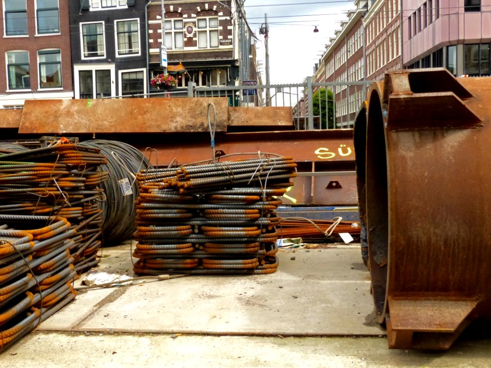 2013.06 - 'Street still-life of piles of reinforcement bars', in concrete and iron struts at the metro construction Vijzelgracht in Amsterdam; urban photography in the Netherlands, Fons Heijnsbroek