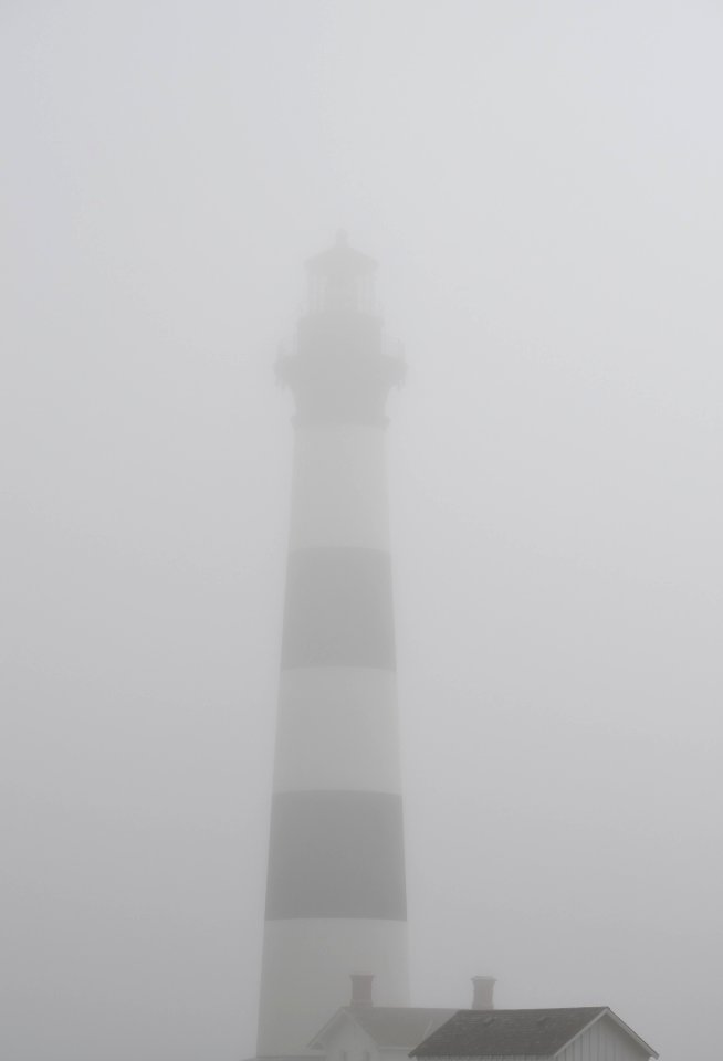 Bodie Island lighthouse on a foggy fall morning