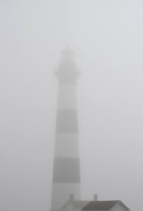 Bodie Island lighthouse on a foggy fall morning