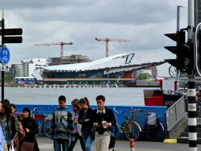 2011.06 - 'View behind Central Station over the waterfront IJ', and on the construction site of the new Film-museum center Eye; geotag free urban picture, in public domain / Commons CCO;  city photography by Fons Heijnsbroek, The Netherlands