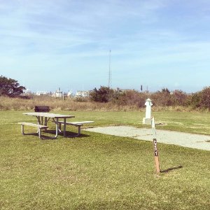 Oregon Inlet Campground Utility Pedestal with and Oregon Inlet Fishing Center in background