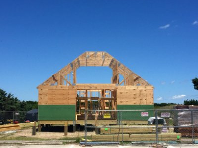 Roof trusses and progress at Ocracoke Beach Access restroom facility photo