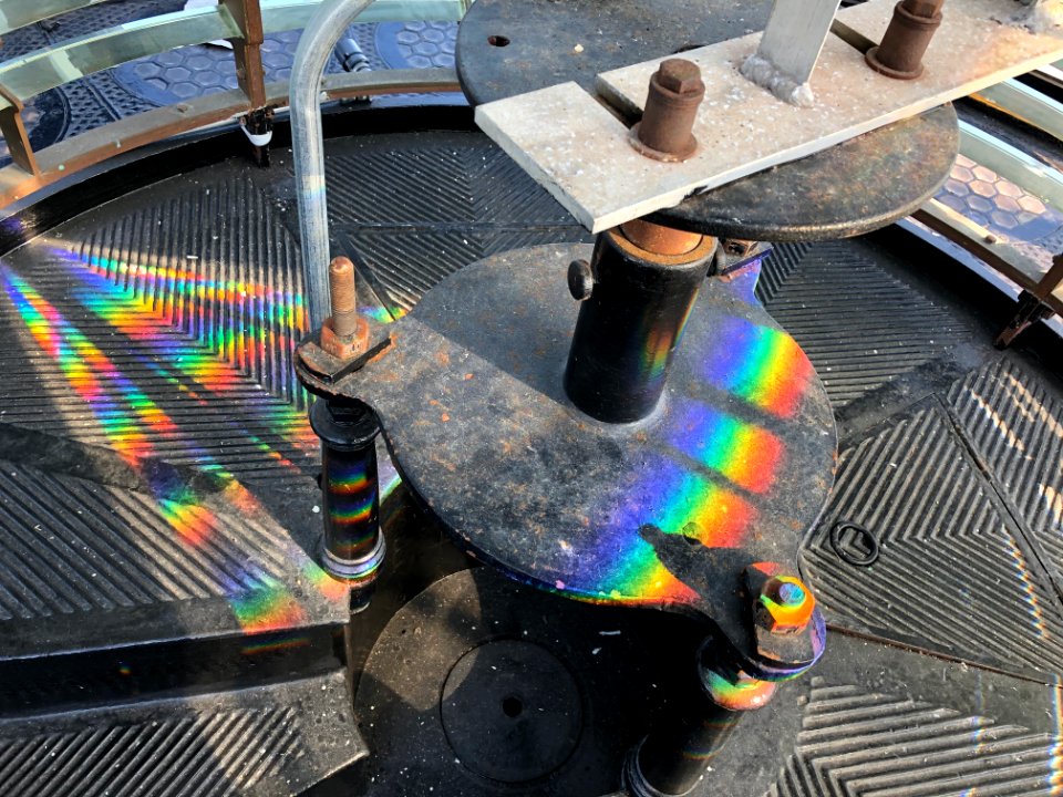 Many colors of sunlight as seen through the prism of the Bodie Island first order Fresnel lens