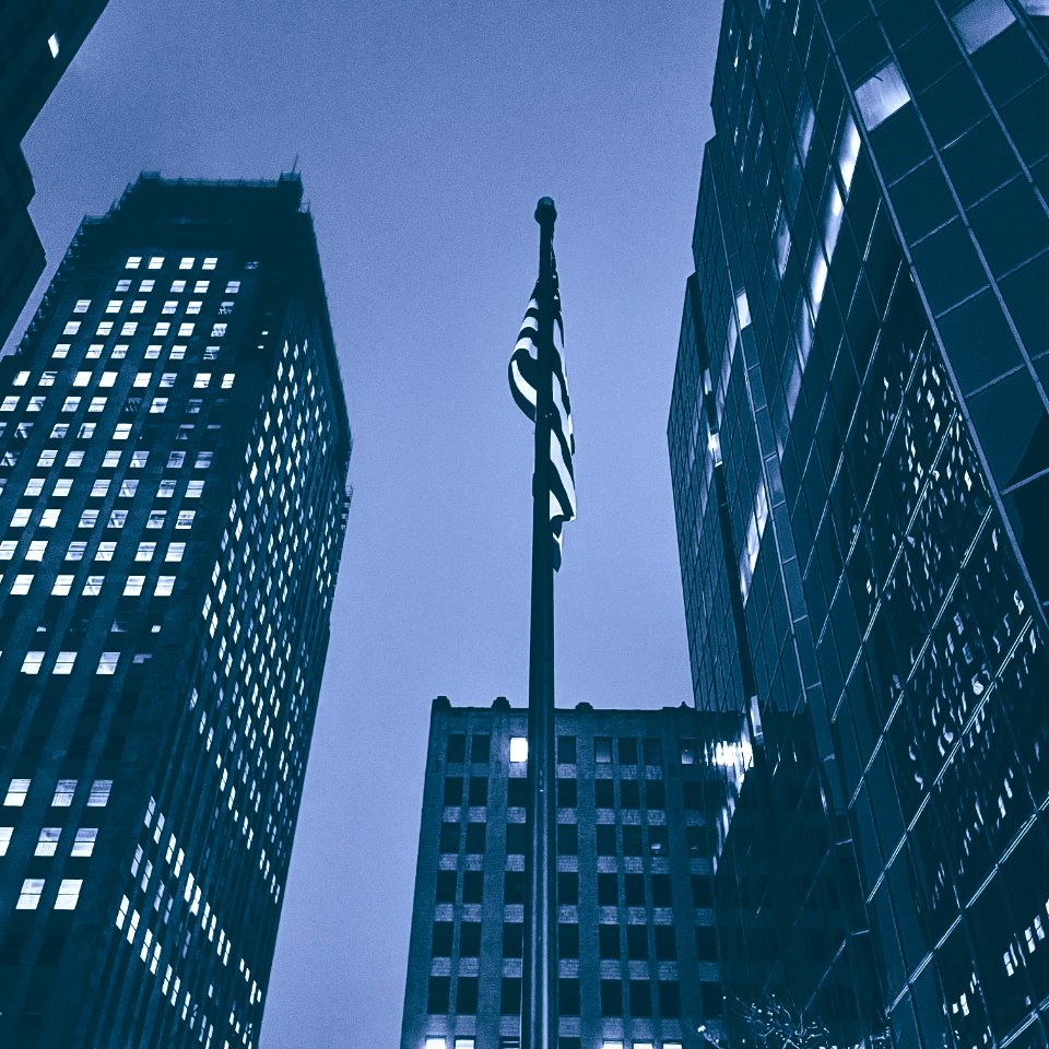 Old glory in skyscrapers