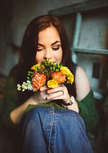 Female sitting bouquet