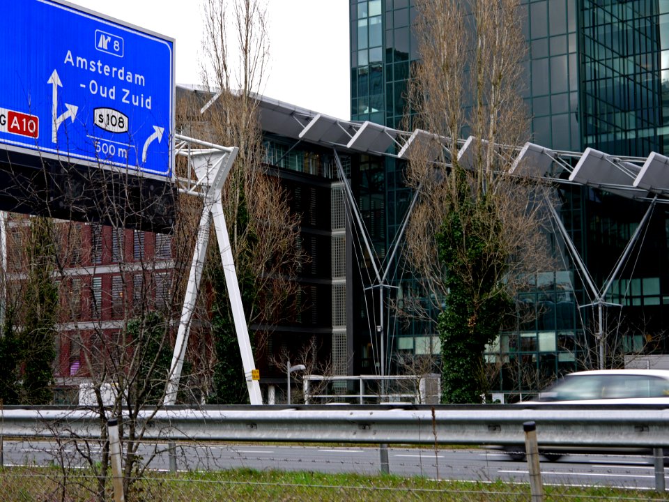 2014.01 - Amsterdam photo World Trade Center, WTC-Amsterdam with metallic roof front decorations; a geotagged free urban picture, in public domain / Commons CCO;  city photography by Fons Heijnsbroek, The Netherlands