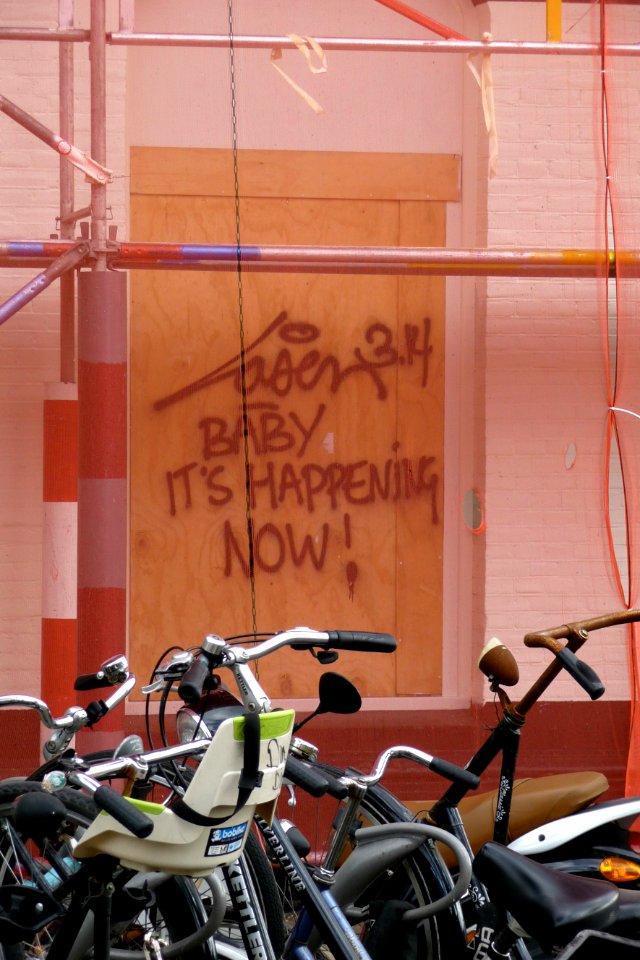 2011.05 - 'Urban street-art graffiti; a graffiti line by the famous Laser 3.14 with his frequent lyrical comments on the walls; geotag free urban picture, in public domain / Commons CCO;  city photography by Fons Heijnsbroek, The Netherlands