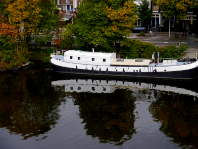 2016.10 - Amsterdam photo; Urban trees in Fall along the reflecting canal-water of De Nieuwe Vaart - geo-tagged free urban picture, in public domain / Commons CCO; Dutch urban photography by Fons Heijnsbroek, The Netherlands