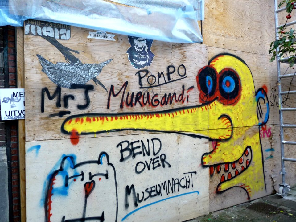 Amsterdam city:  stencil-art, graffiti and wall-painting, photo in 2013