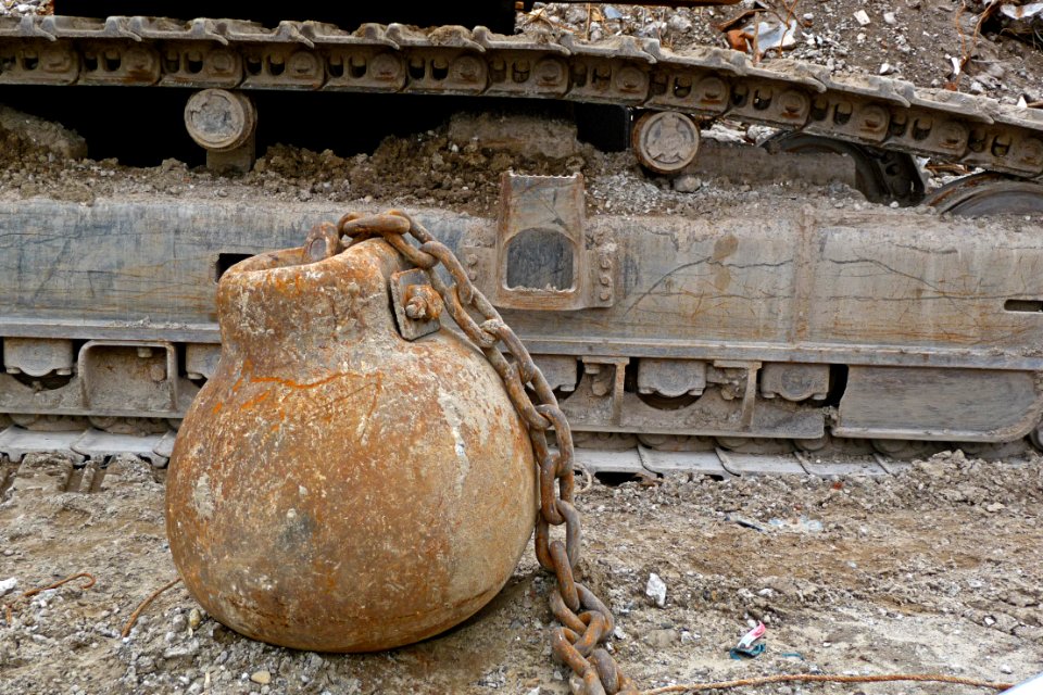 2011.02 - 'Photo of constructions - a still-life of a wrecking ball and wrecking ball caterpillar tracks on a construction place in Amsterdam, area Oosterdok; urban Photography geotagged & in public domain, Fons Heijnsbroek, The Netherlands photo