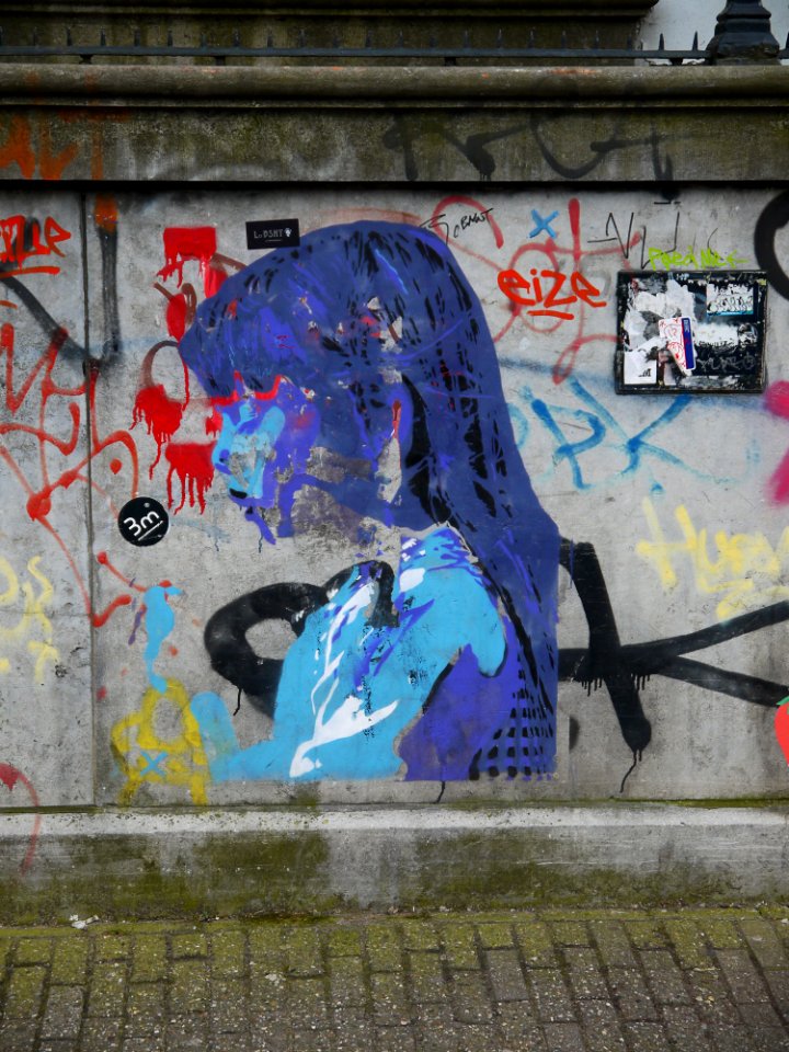 2016.03 - Amsterdam photo of street-painting art on the wall at the canal-street Prinsengracht; geotagged free urban picture, in public domain / Commons; Dutch photography, Fons Heijnsbroek, The Netherlands