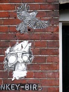 2016.03 - Amsterdam photo of printed stencil art on the wall at the street Prinsengracht - geotagged free urban picture, in public domain / Commons; Dutch photography, Fons Heijnsbroek, The Netherlands photo