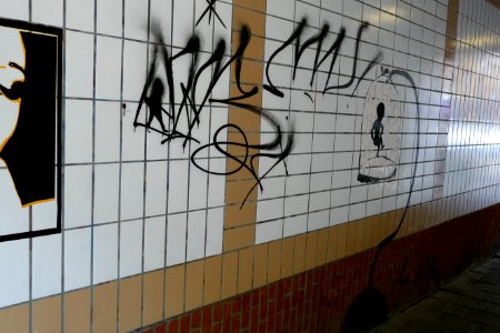 2011.05 - 'A group of graffiti pictures as tile panel', on the wall of a foot & bicycle tunnel near river Amstel; geotag free urban picture, in public domain / Commons CCO; city photography by Fons Heijnsbroek, The Netherlands photo