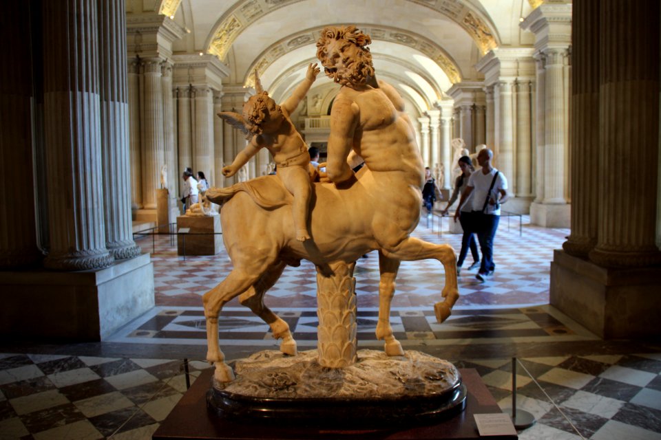 Roman Marble Copy of Greek Statue of Eros Seated on Old Centaur, 2nd Cent. AD