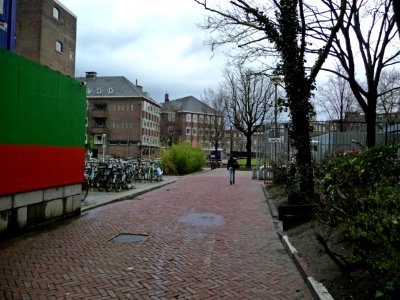 2013.04 - 'View over the university campus Roeterseiland', and its 1930's architecture to the left background, of former laboratory buildings and offices; Amsterdam city - urban photography by Fons Heijnsbroek, the Netherlands photo