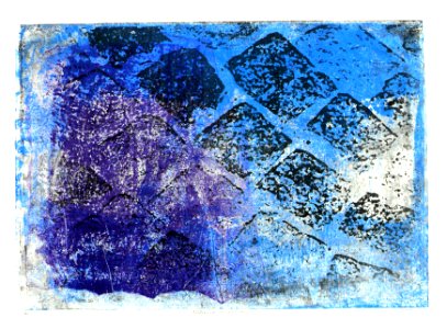 Blue pavement in cobble-stone structure - monotype art in blue color, printed in 2006 by Hilly van Eerten; sold. photo