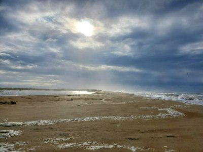 East of South Beach Road looking towards Cape Point. This entire area was being over-washed ahead and behind this mornings HT 09-18-2020 photo